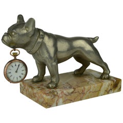 Bulldogge Hund Taschenuhr Halter:: Taschenuhr Stand auf Marmor Basis Art Deco