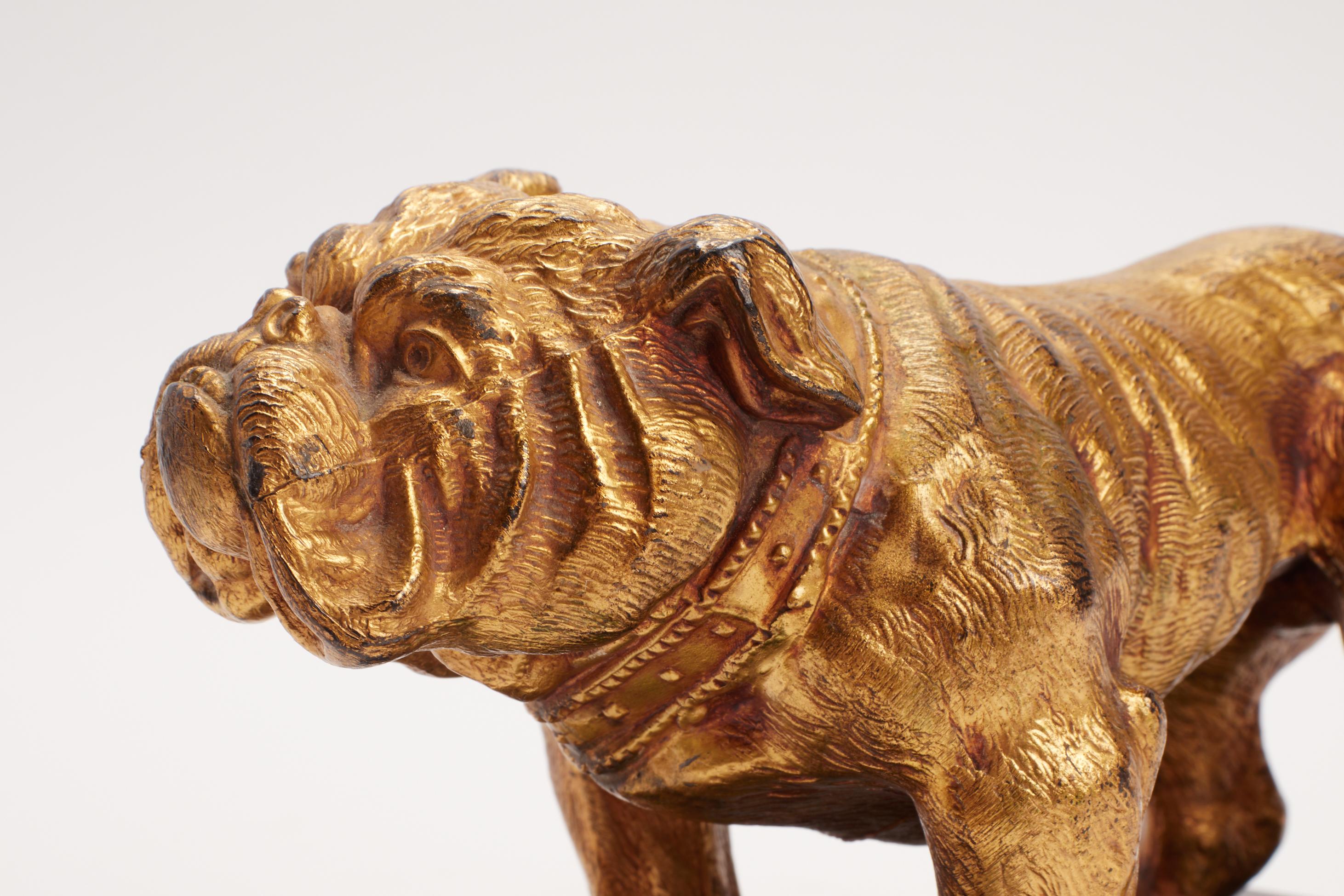 19th Century Bulldog dog sculpture signed J.B. Made in America late 19th century.  For Sale