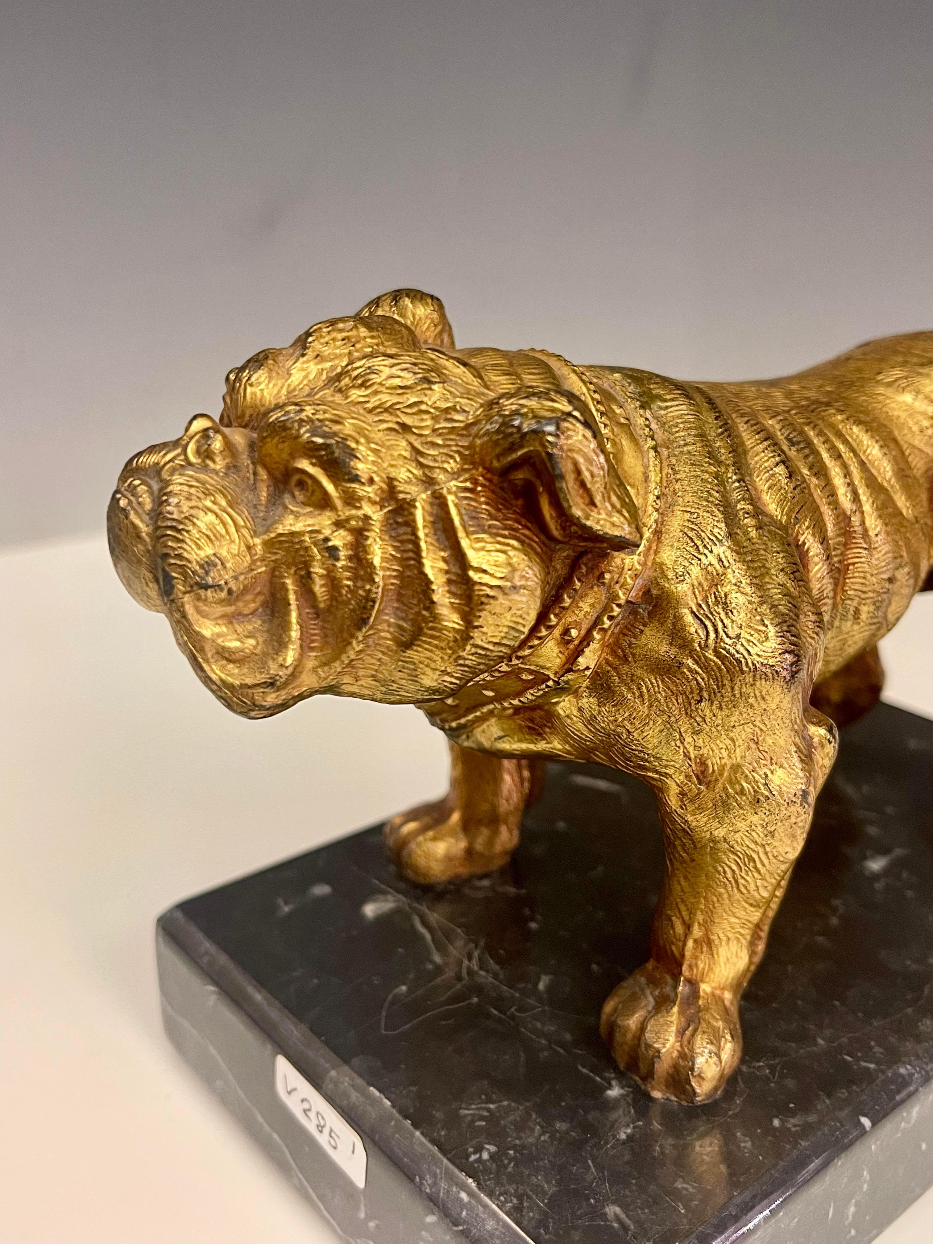 Metal Bulldog dog sculpture signed J.B. Made in America late 19th century.  For Sale