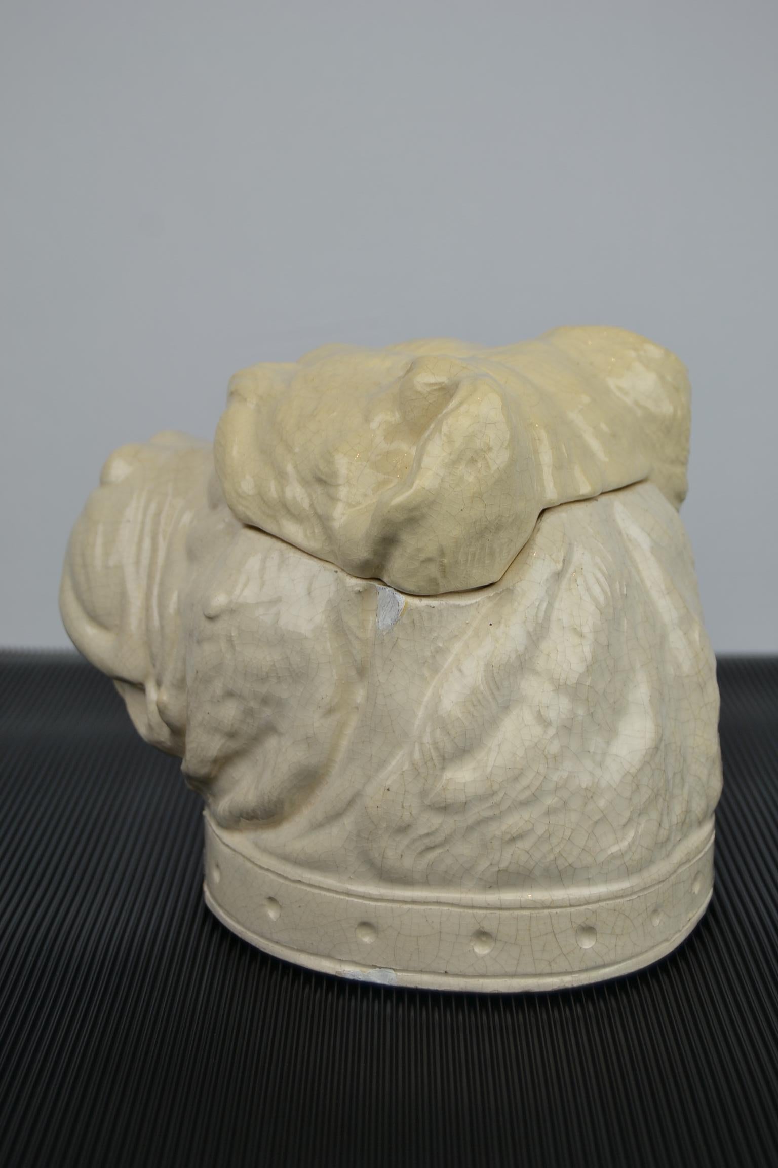 Bulldog Dog Tobacco Jar, Craquelé Porcelain, Art Deco, Belgium 7
