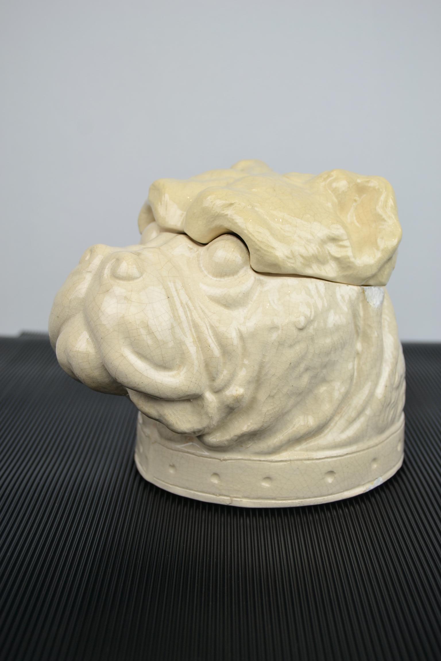 Bulldog Dog Tobacco Jar, Craquelé Porcelain, Art Deco, Belgium 9