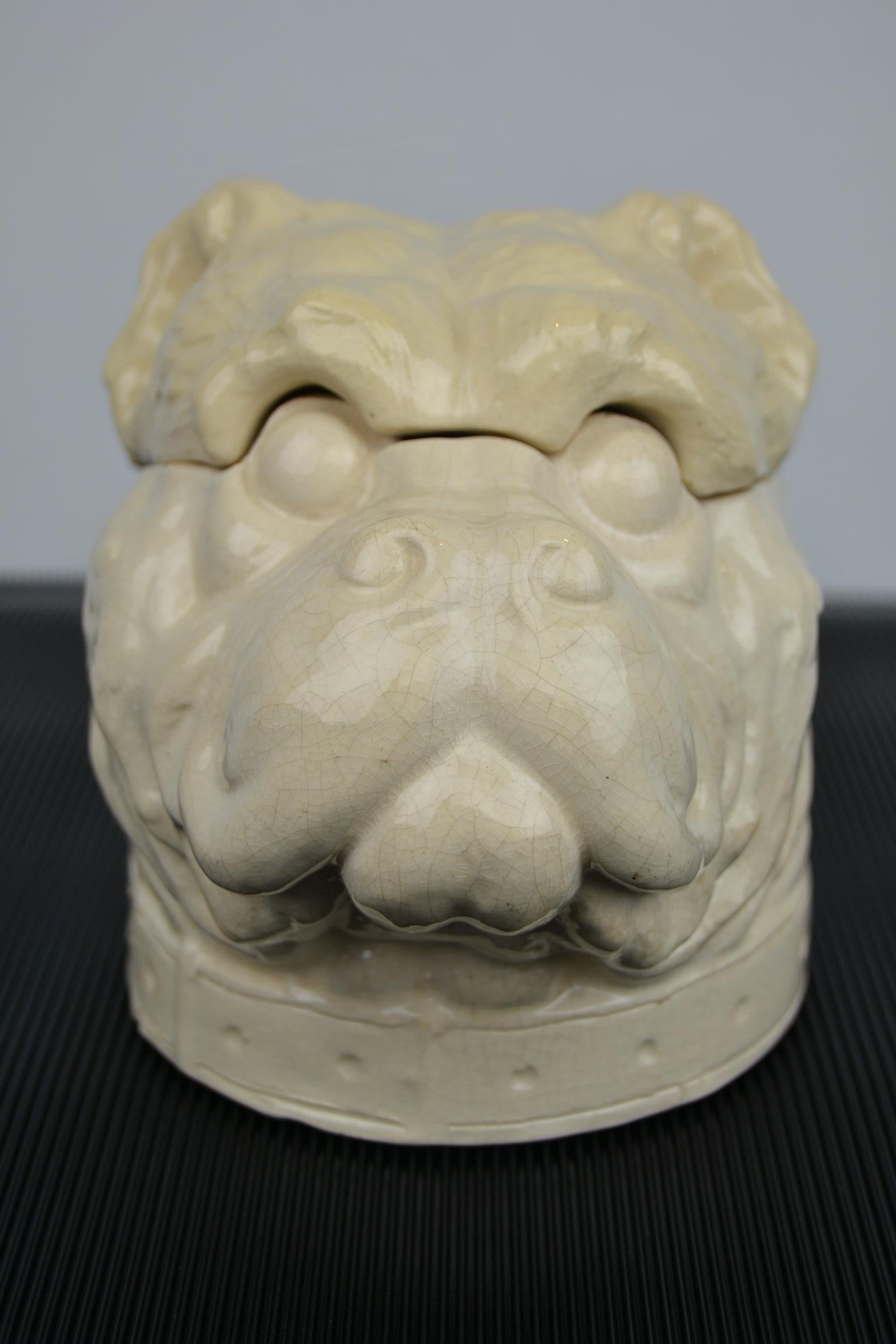 Bulldog Dog Tobacco Jar, Craquelé Porcelain, Art Deco, Belgium 10