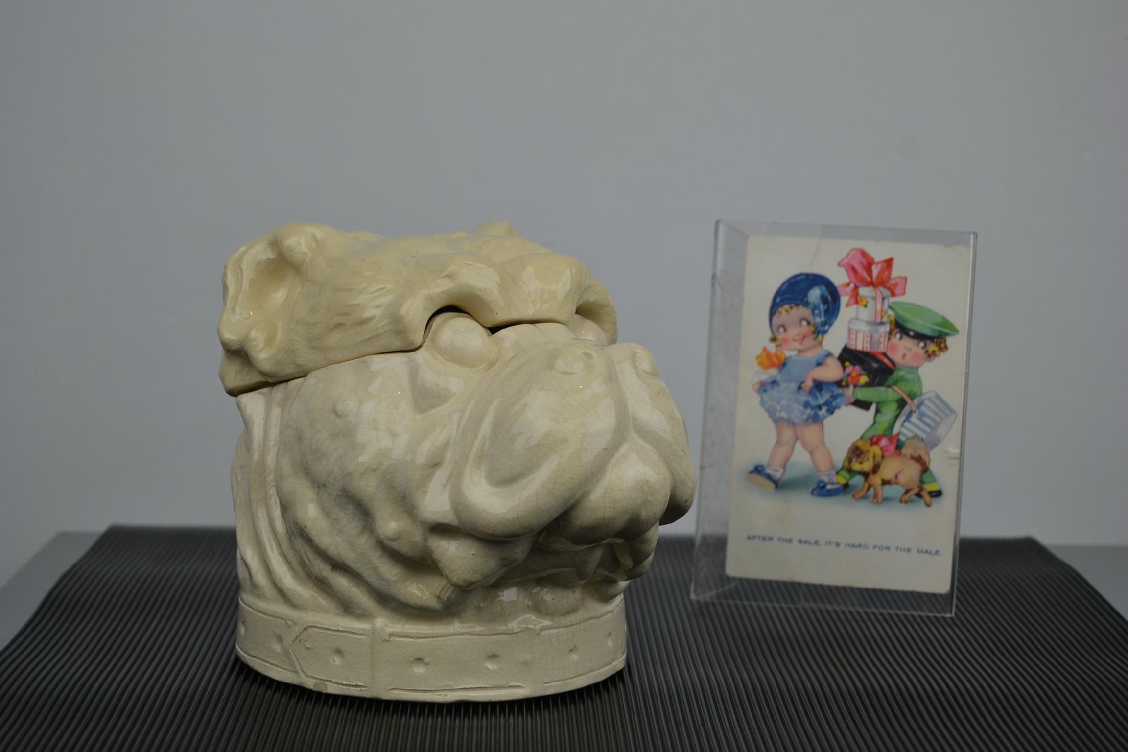 Bulldog Dog Tobacco Jar, Craquelé Porcelain, Art Deco, Belgium 15