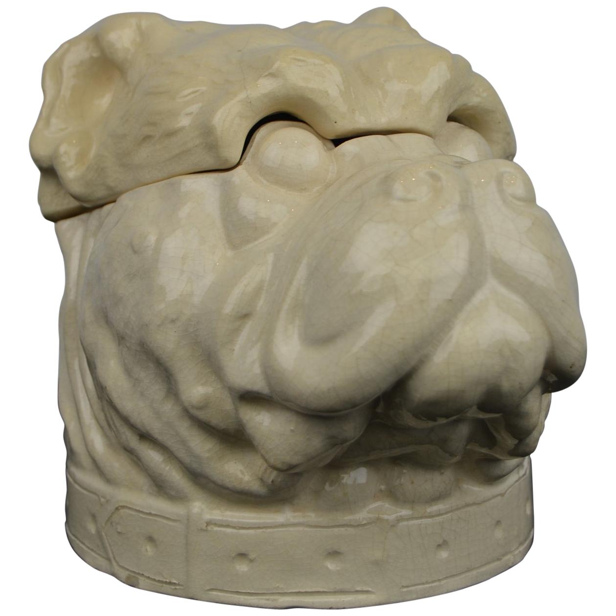 Bulldog Dog Tobacco Jar, Craquelé Porcelain, Art Deco, Belgium