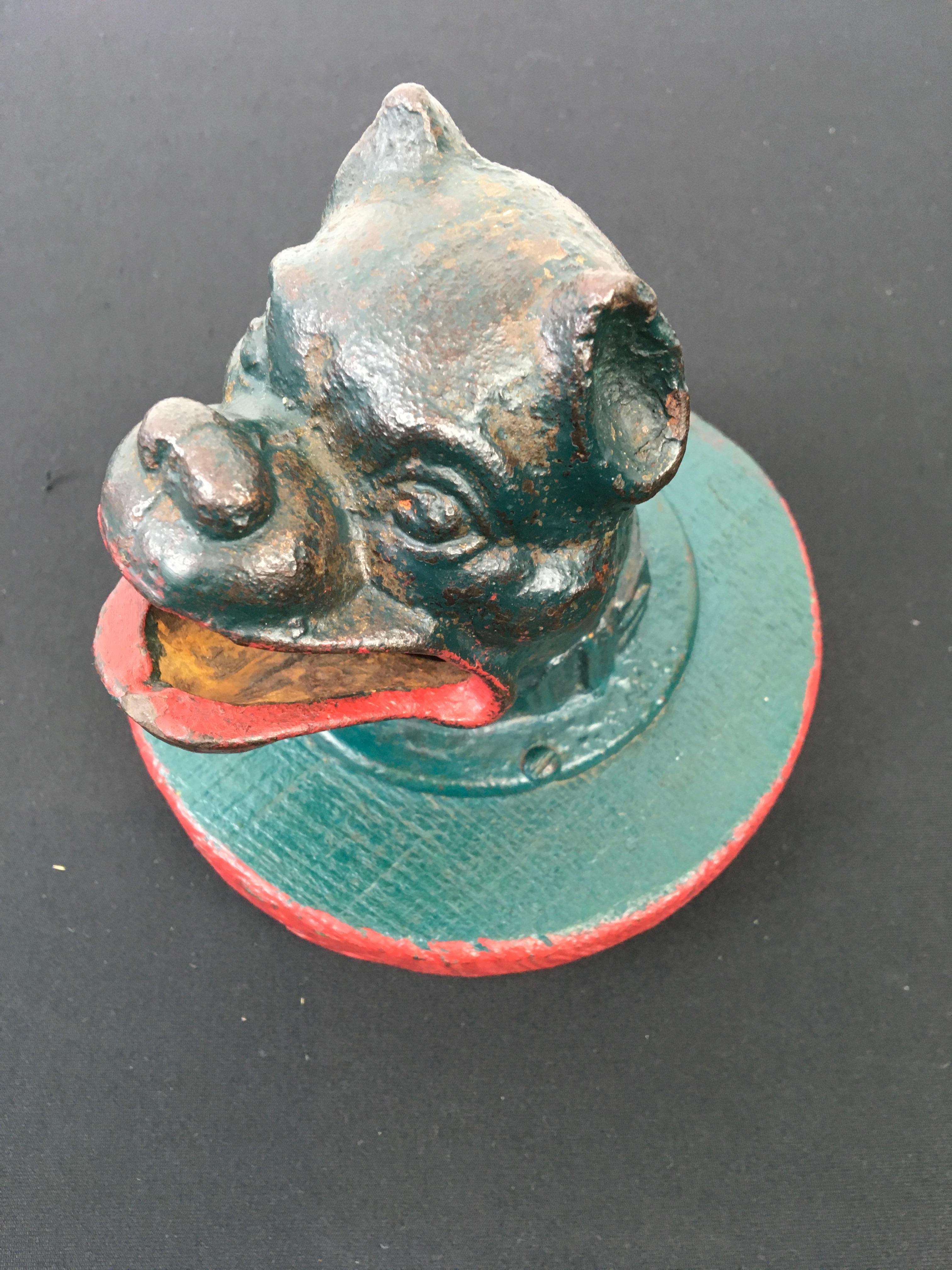 Iron Bulldog Head antique coin throwing game, frog game  For Sale