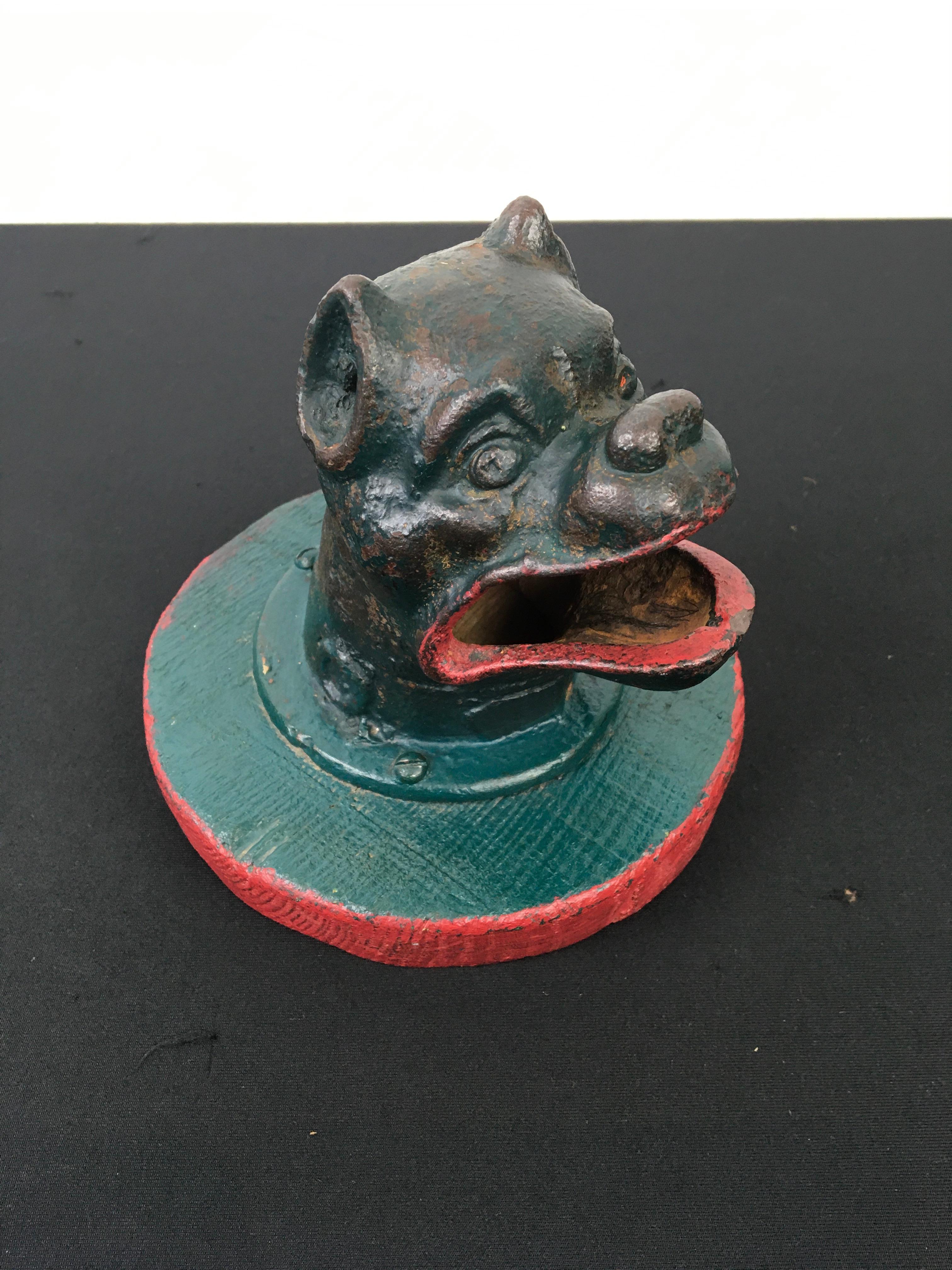 Art Nouveau Bulldog Head antique coin throwing game, frog game  For Sale