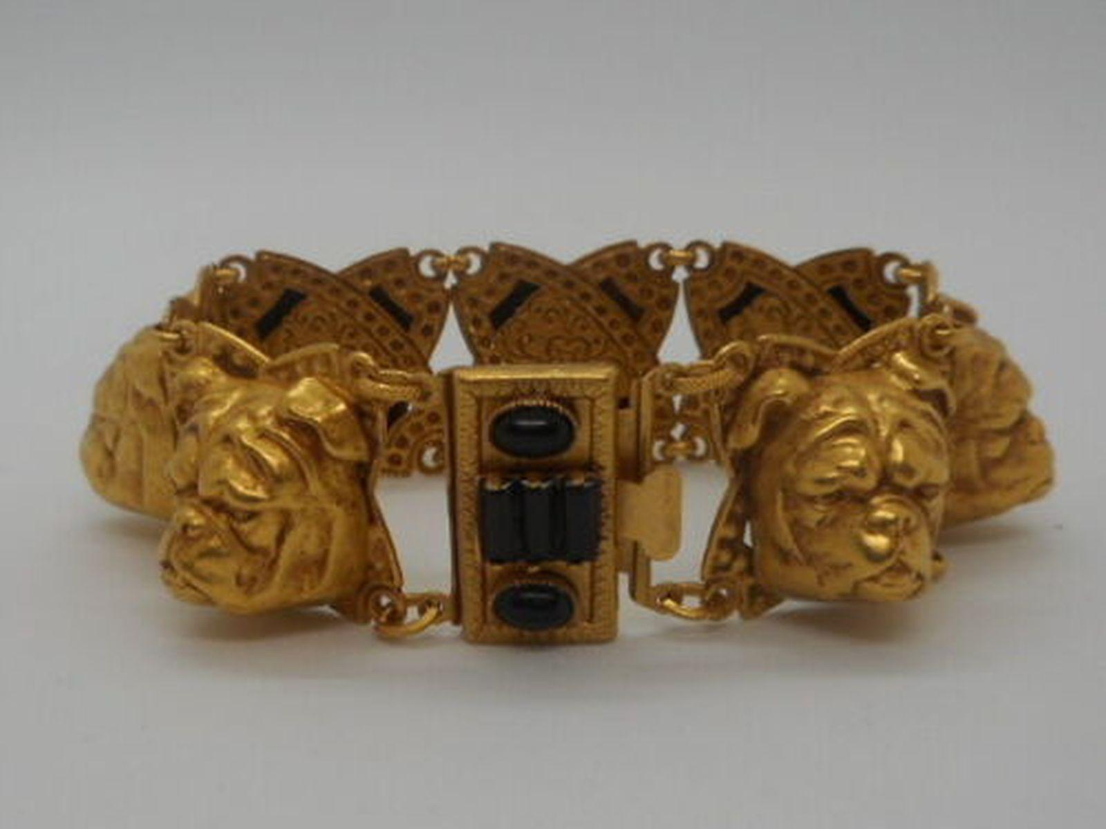 Bulldog Head Askew London Gilt Link Bracelet For Sale 2