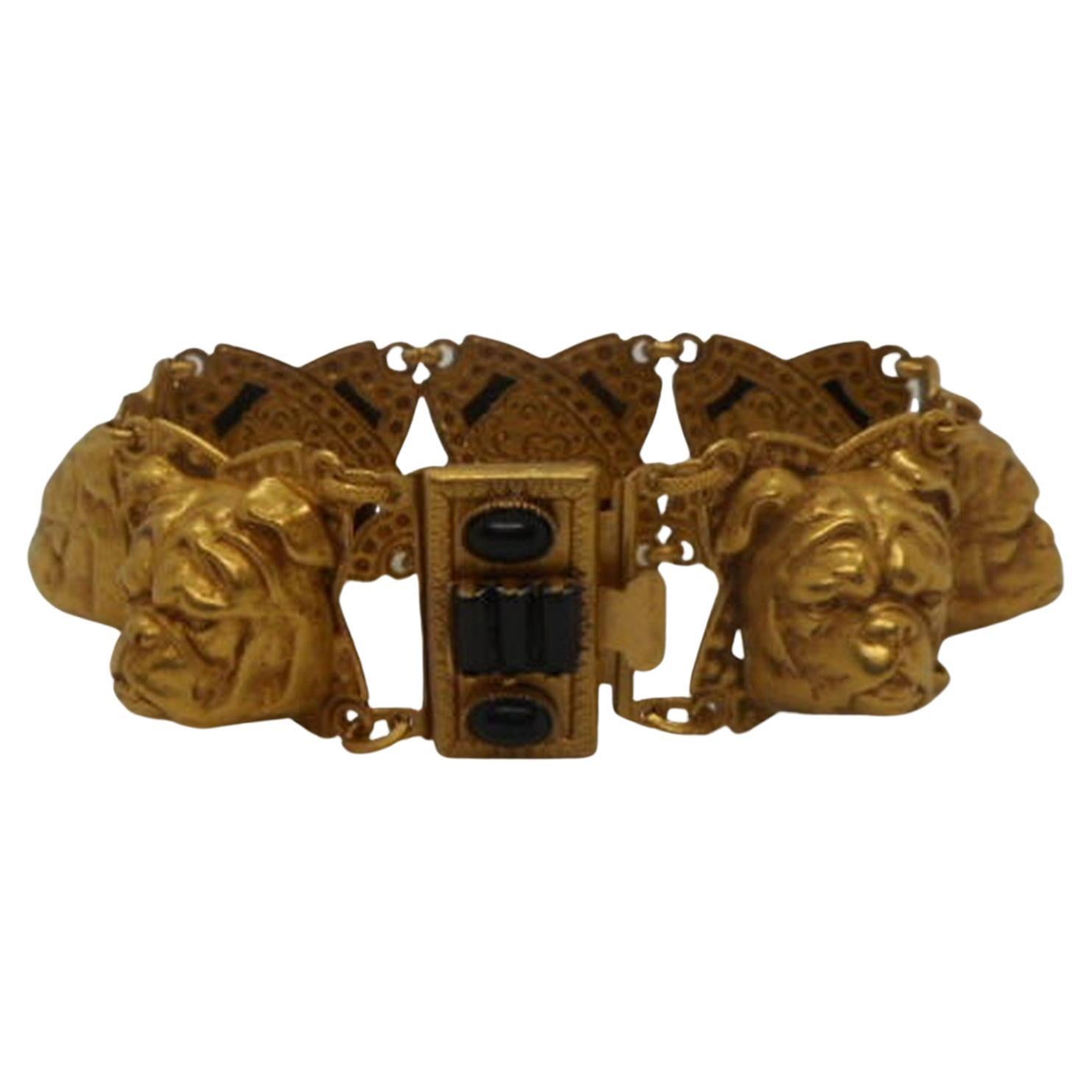 Bulldog Head Askew London Gilt Link Bracelet For Sale
