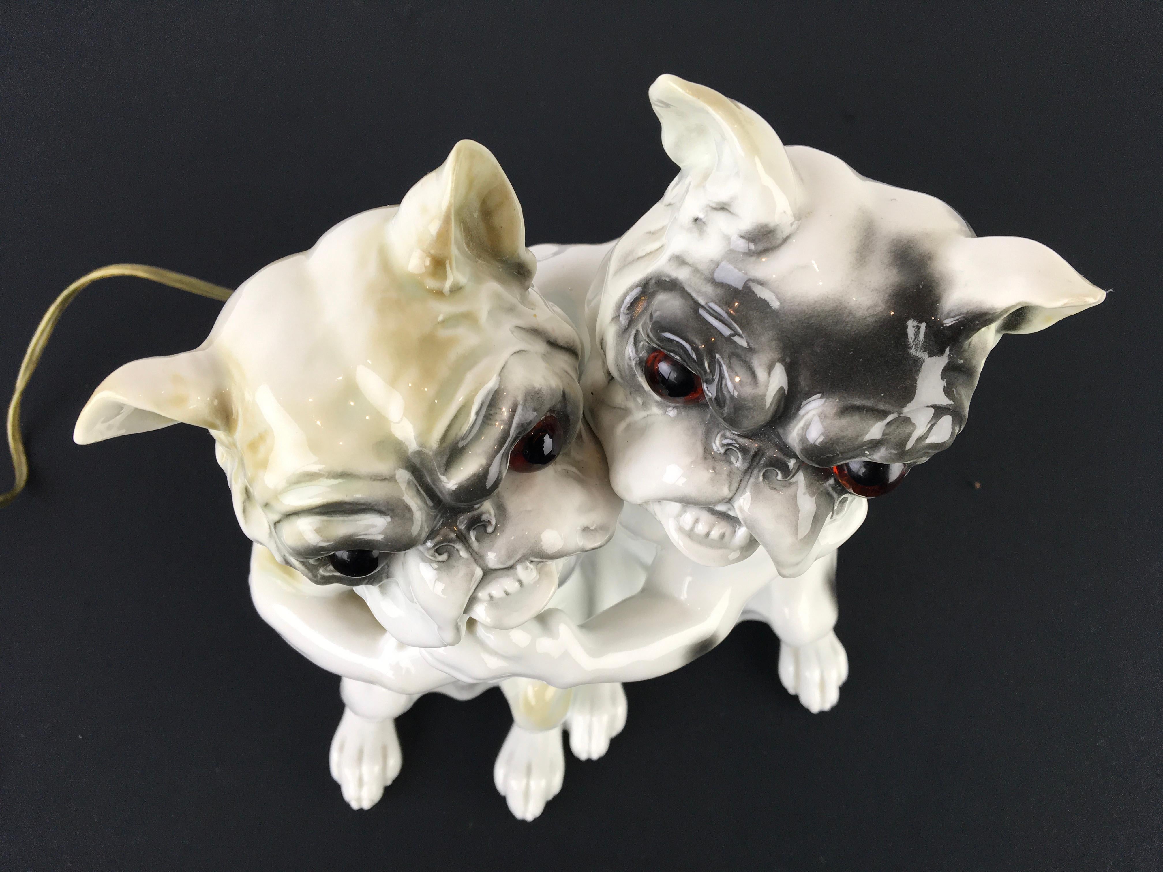 Porcelain Large Bulldog Perfume Light Ernst Bohne & Söhne  For Sale
