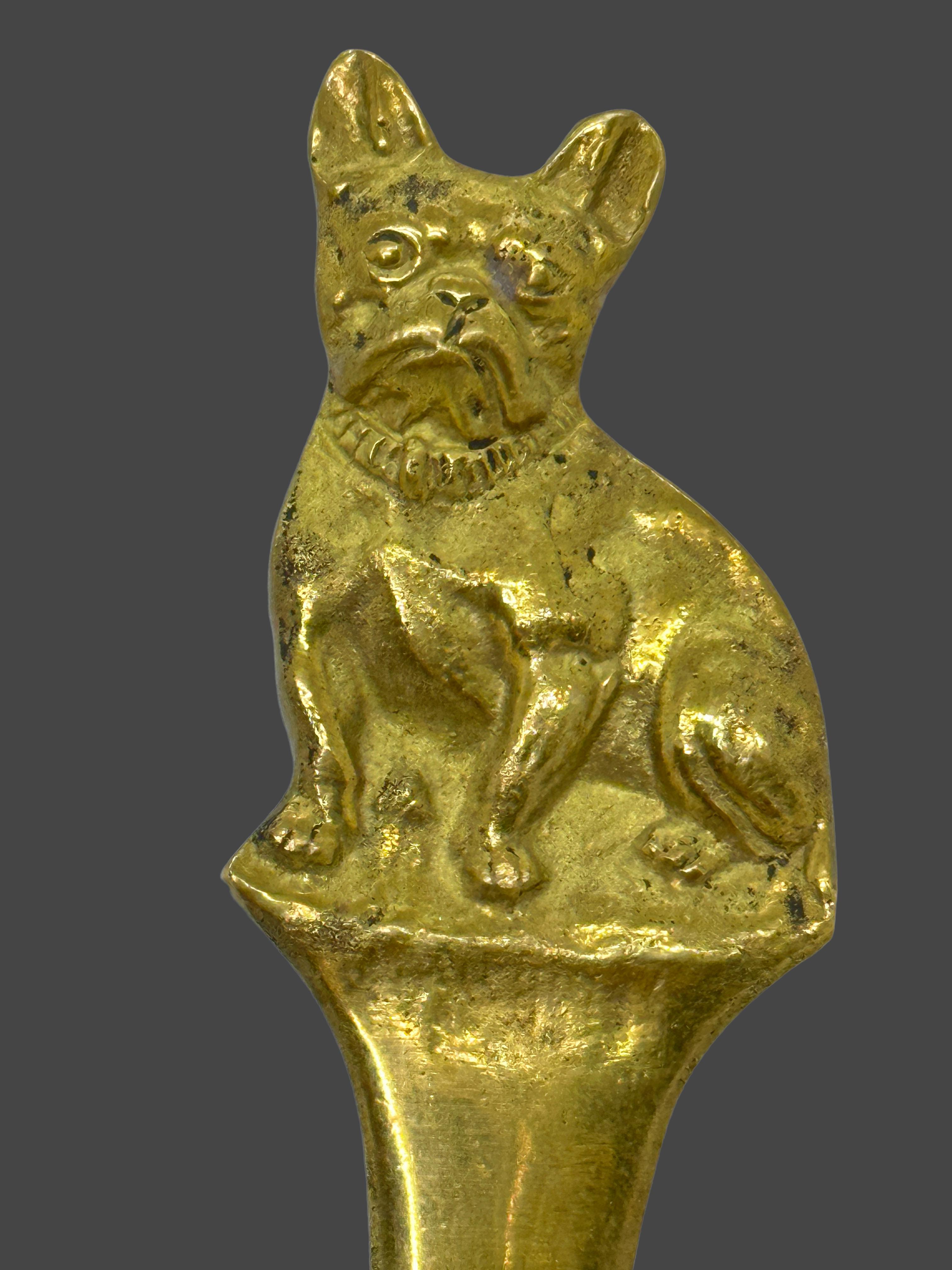 Bulldog Pug Dogs Vienna Bronze Letter Opener, antique Austria 1910s 2