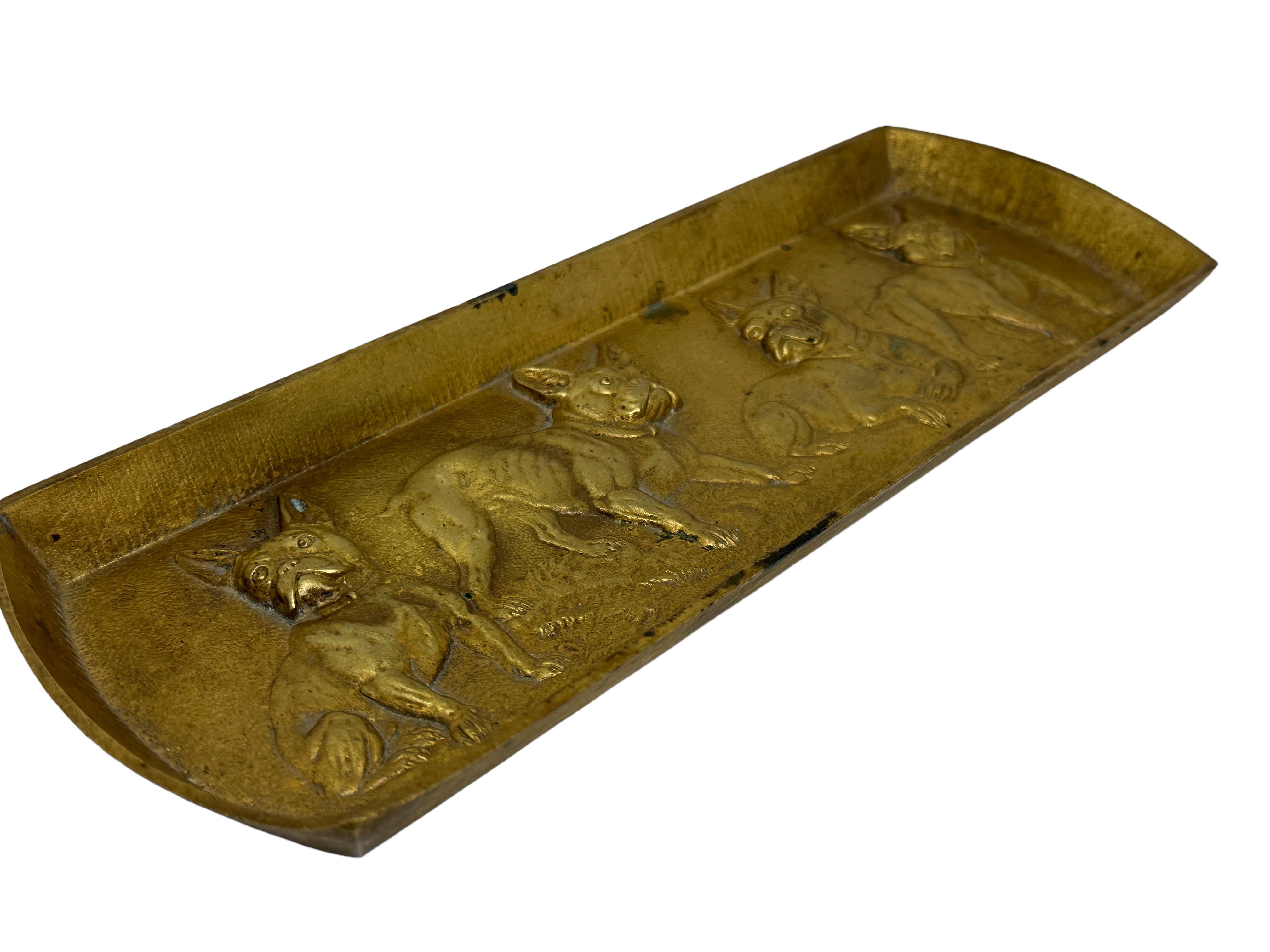 Bulldog Pug Dogs Vienna Bronze Trinket Tray or Catchall, antique Austria 1890s 5