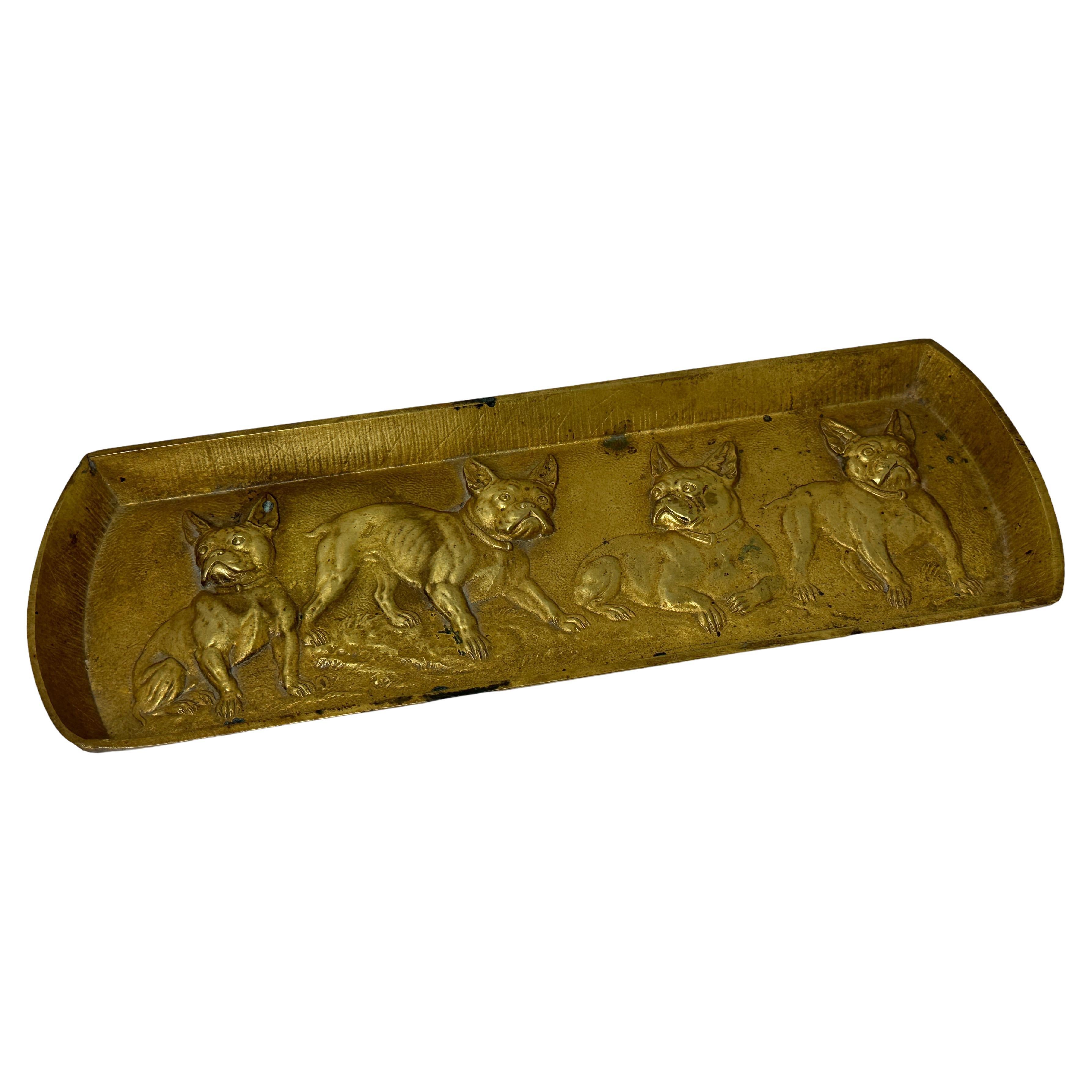 Bulldog Pug Dogs Vienna Bronze Trinket Tray or Catchall, antique Austria 1890s