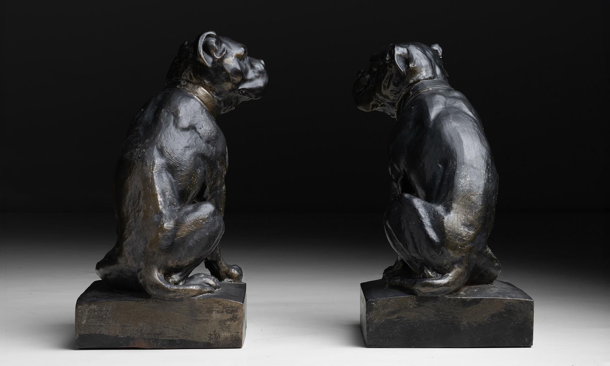 Cast Bulldog Statues Circa 1910 For Sale