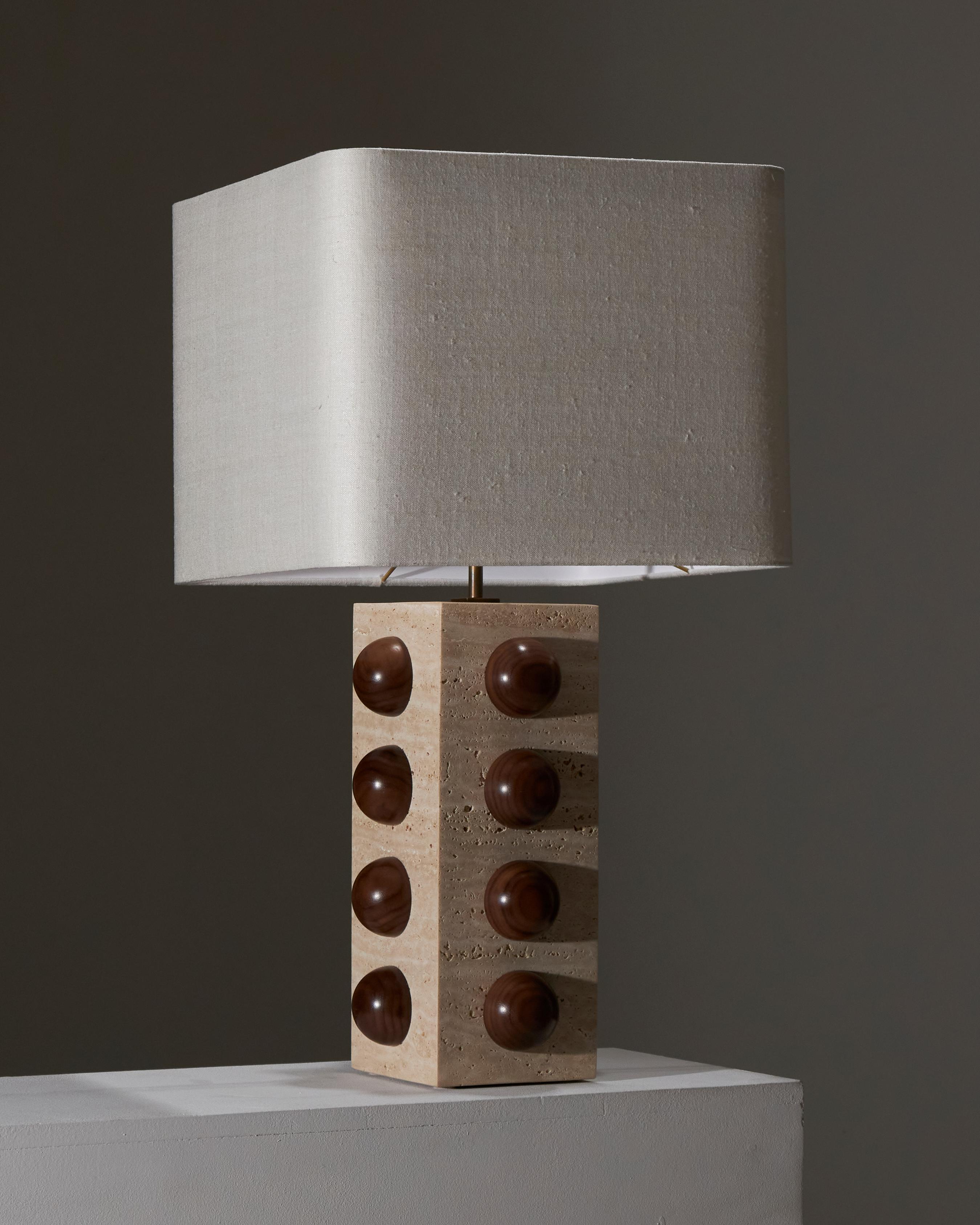 Bulle lamp in travertine and walnut For Sale 11