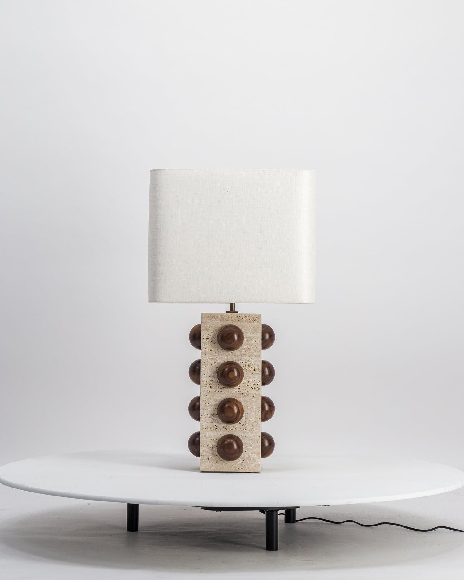 Bulle lamp in travertine and walnut In New Condition For Sale In PARIS, FR