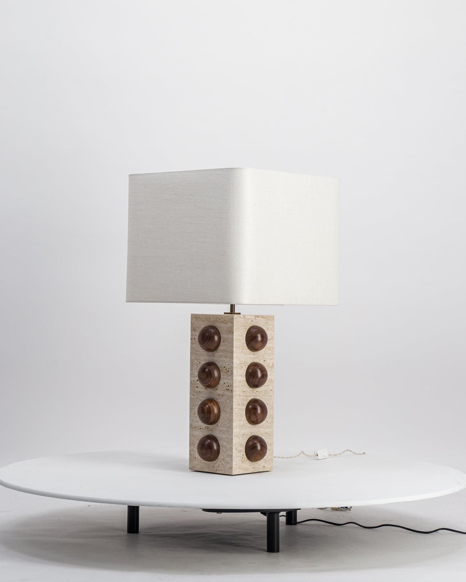 Contemporary Bulle lamp in travertine and walnut For Sale
