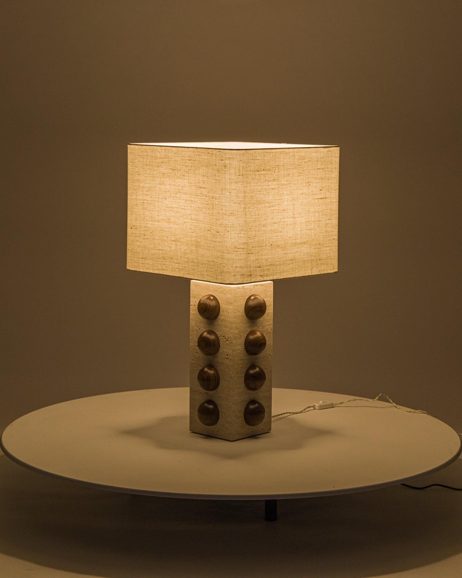 Travertine Bulle lamp in travertine and walnut For Sale