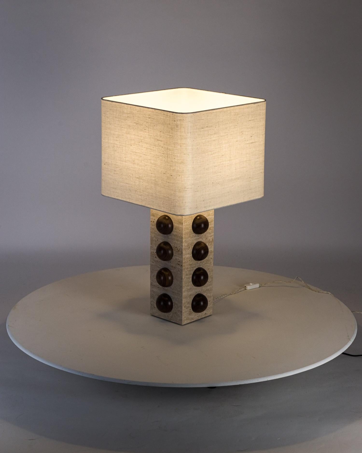 Bulle lamp in travertine and walnut For Sale 1