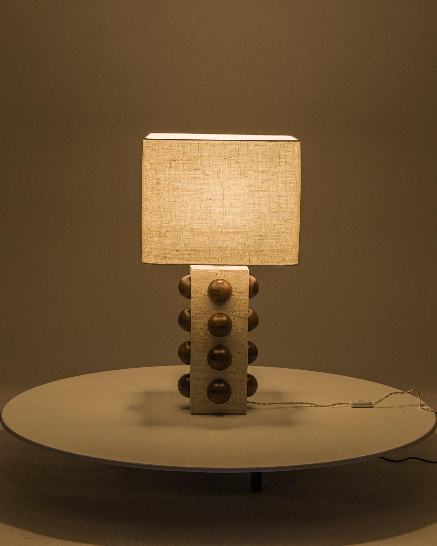 Bulle lamp in travertine and walnut For Sale 2