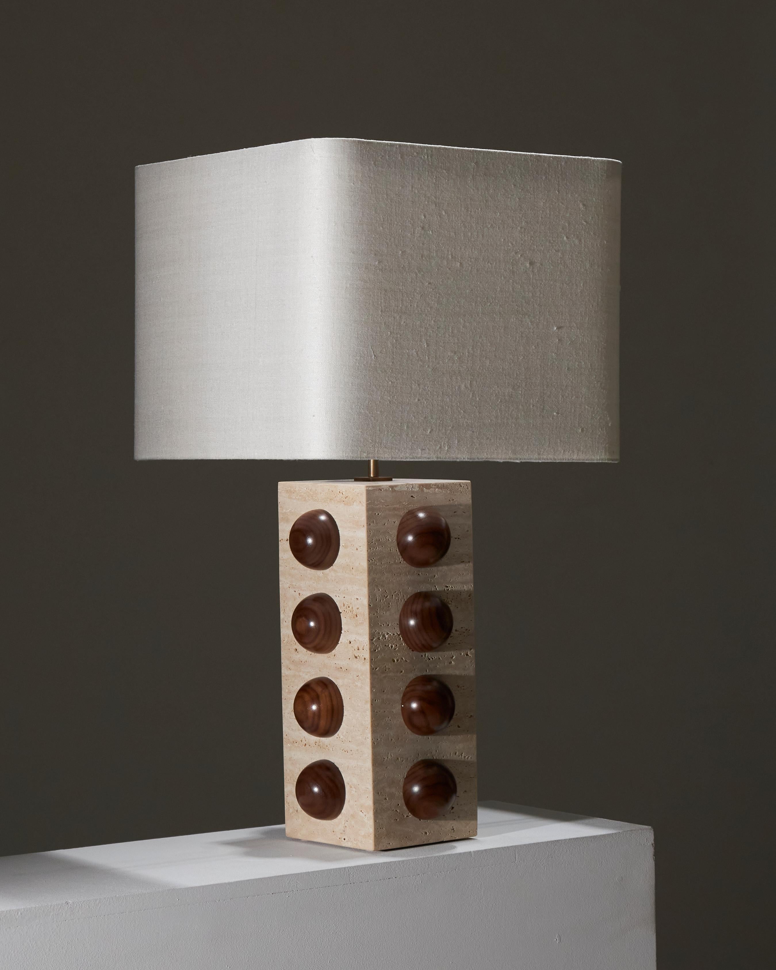 Bulle lamp in travertine and walnut For Sale 4