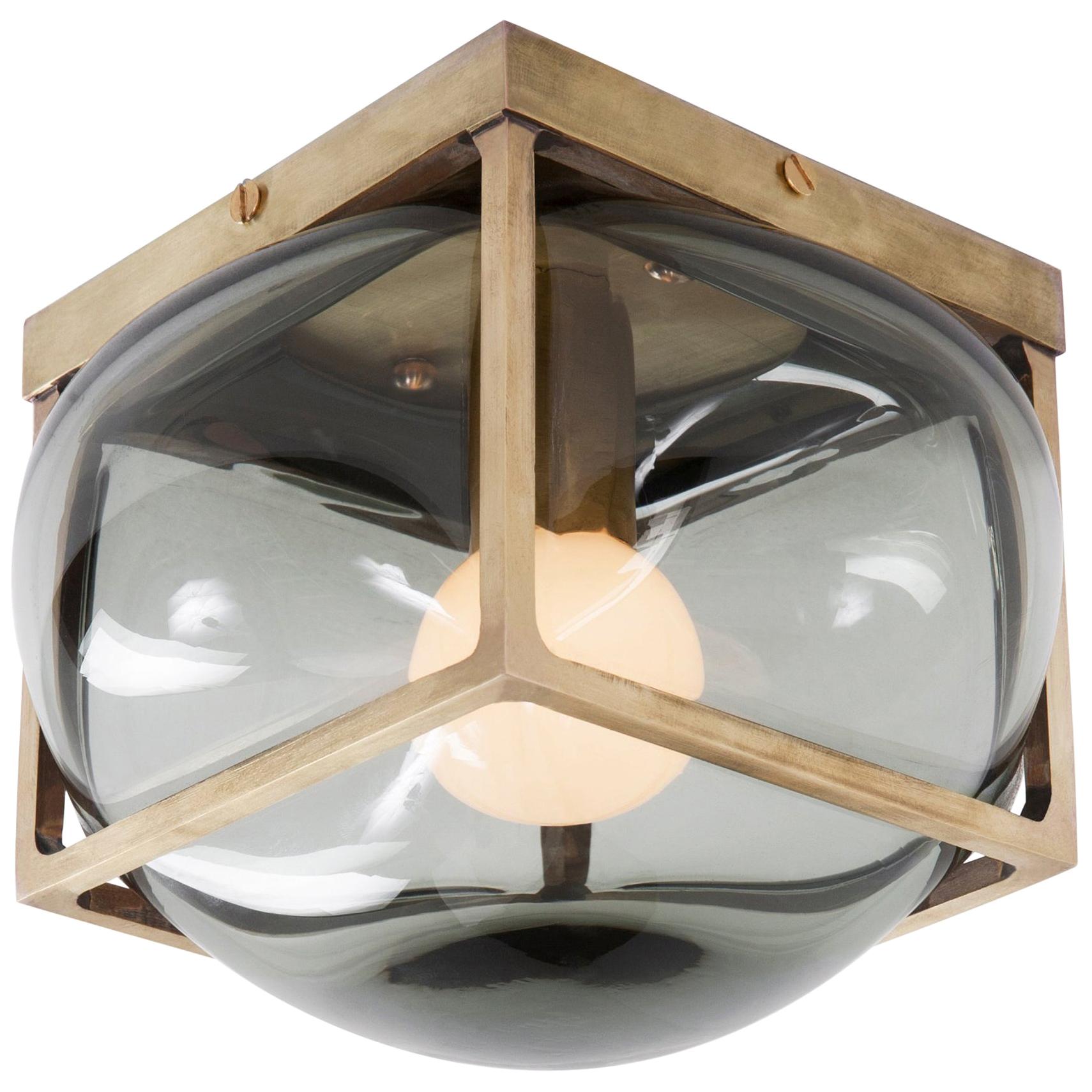 Bulle Light Lg with Handblown Glass in Solid Brass Sconce or Flush Mount For Sale