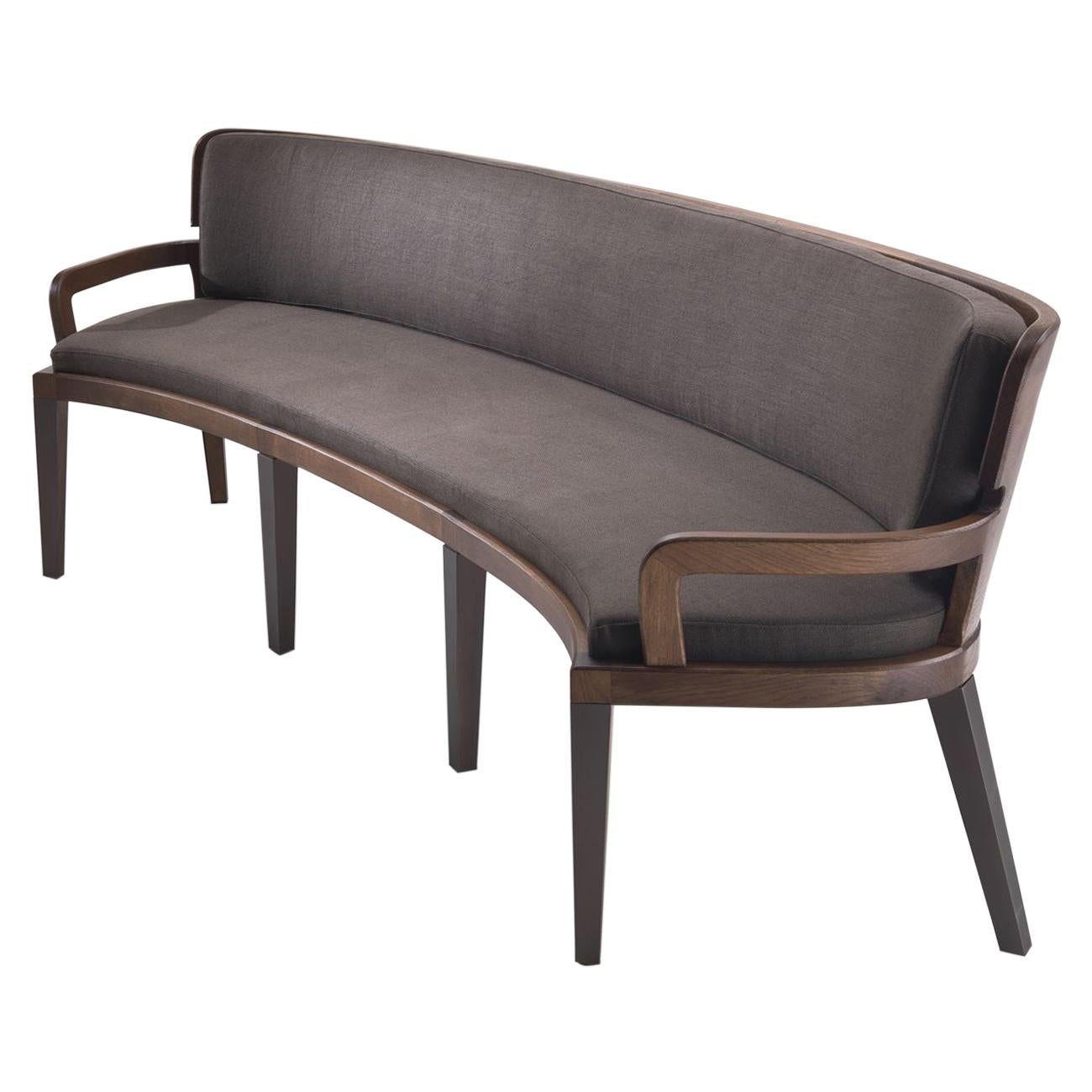 BULLE Round Curved Bench in Solid Oak and Metal Details on Legs For Sale