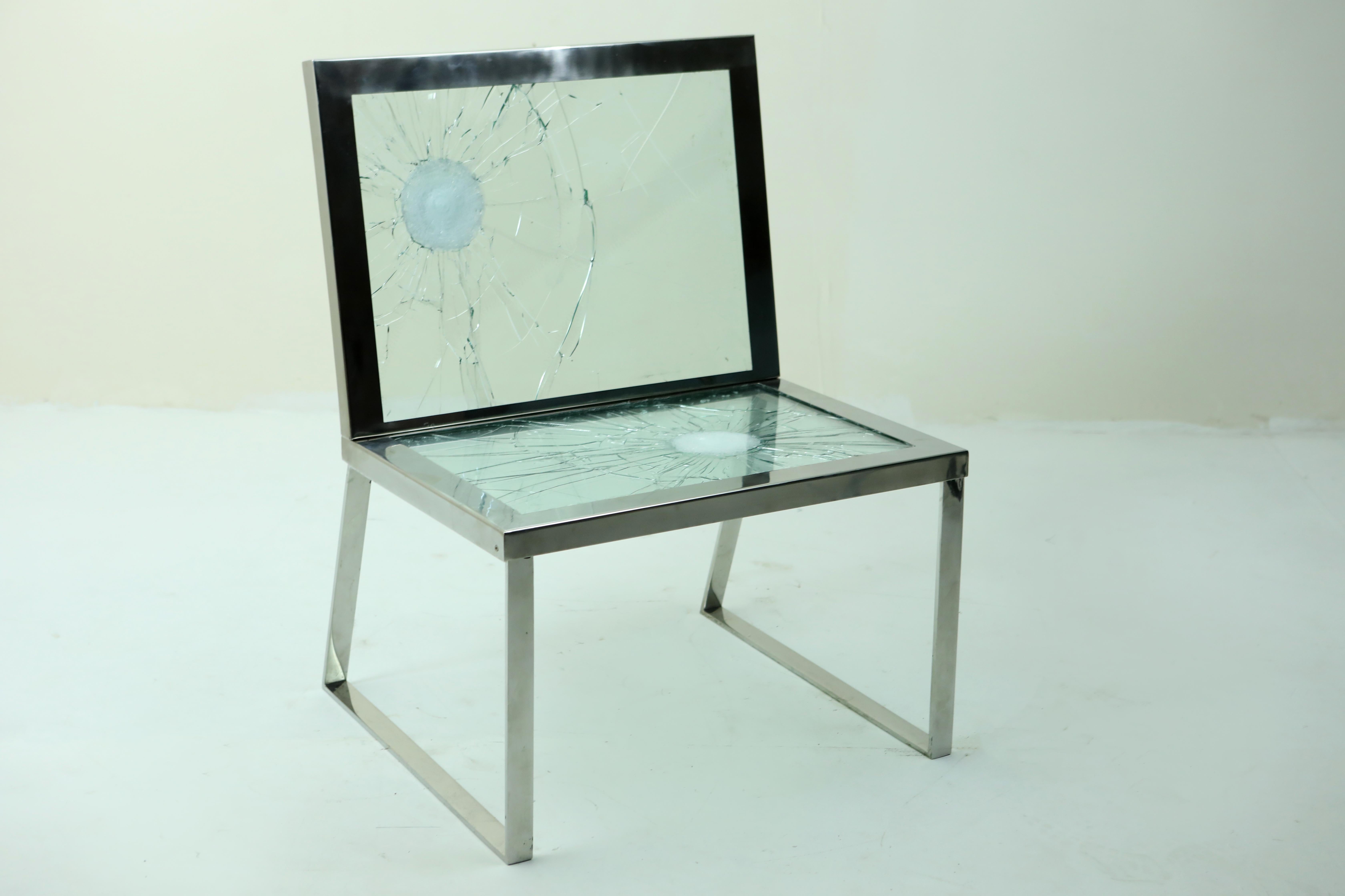 Glass One of a kind Contemporary Bullet Chair by artist Alê Jordão, Brazil 2010 For Sale