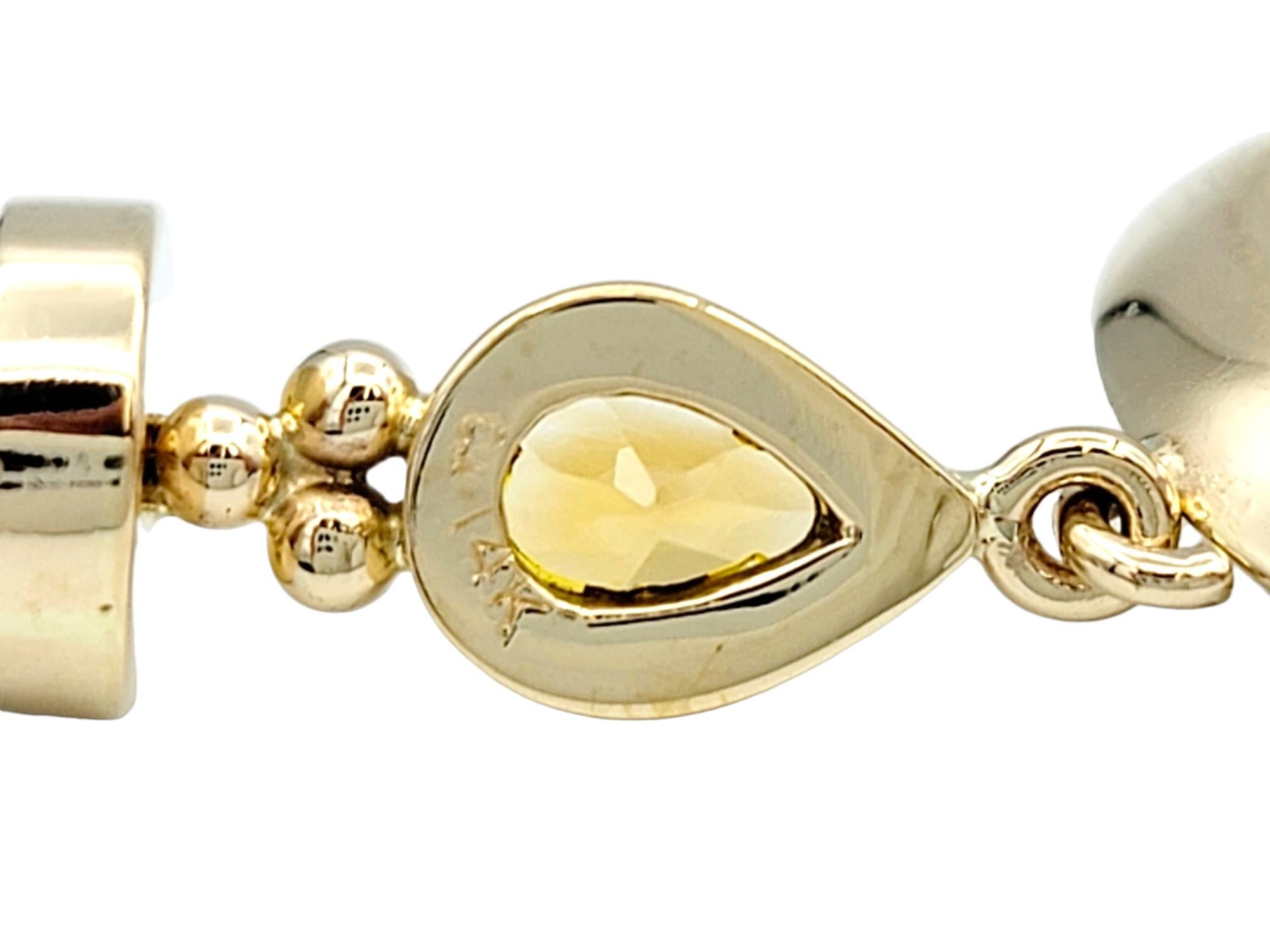 Bullet Cut Onyx and Pear Cut Citrine Dangle Hoop Earrings 14 Karat Yellow Gold For Sale 3