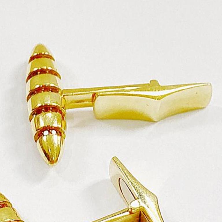 Baroque Revival 18 Carat Yellow Gold and Mandarin Diamond Bullet Cufflinks For Sale