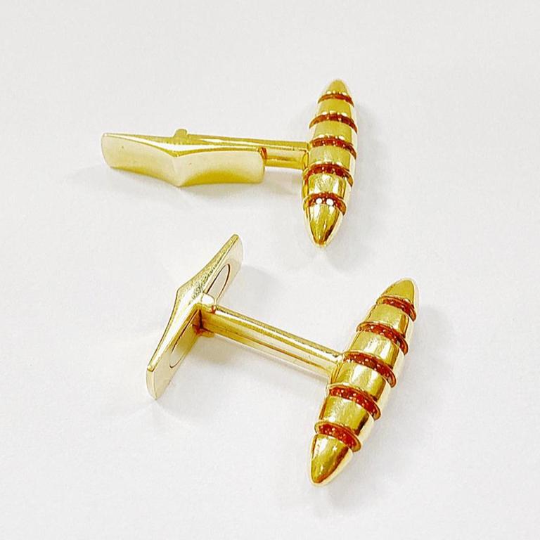 Bullet Cut 18 Carat Yellow Gold and Mandarin Diamond Bullet Cufflinks For Sale