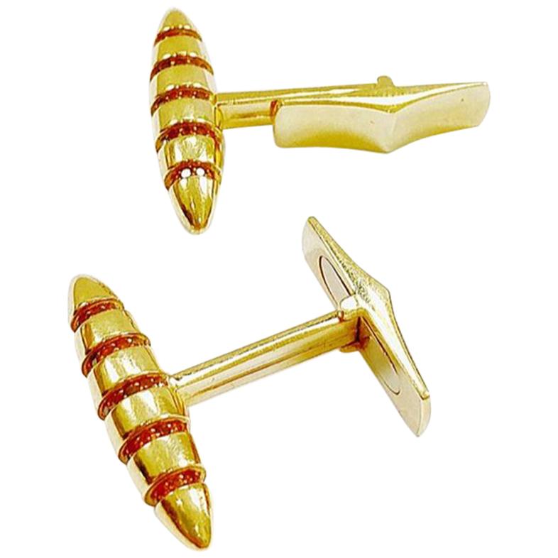 18 Carat Yellow Gold and Mandarin Diamond Bullet Cufflinks For Sale