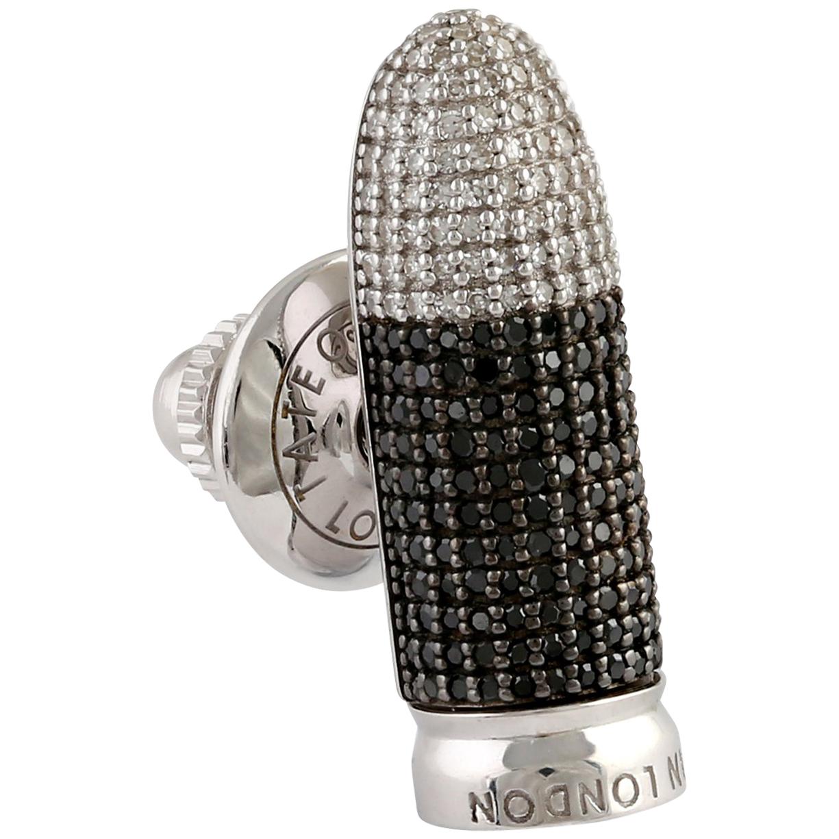 Tateossian Bullet Pavé Silver Pin in Black and White Diamonds For Sale