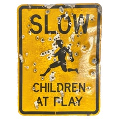 Vintage Bullet Riddled 'Children at Play' Sign, USA 1980s