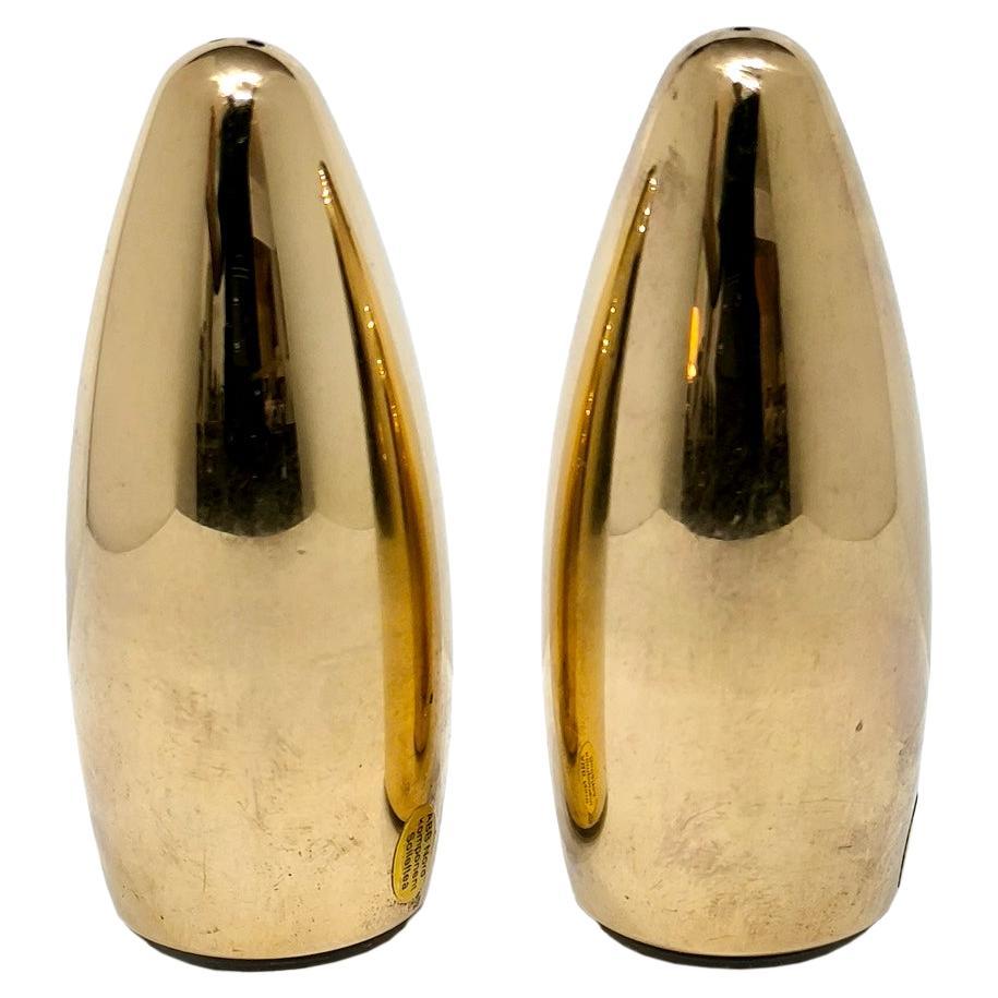 Bullet Shape Salt and Pepper Shakers in Heavy Brass from the 1970s