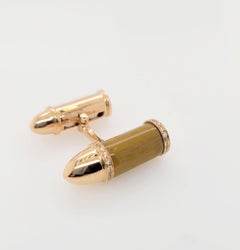 Bullet Tiger's Eye and Diamonds Cufflinks in 18K Gold