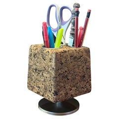 "Bulletin Cube" MCM Cork & Chrome Desk Organizer / Pencil Holder by Park Sherman