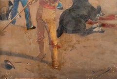 “Bullfighting scene”. Oil on panel, early 20th century.