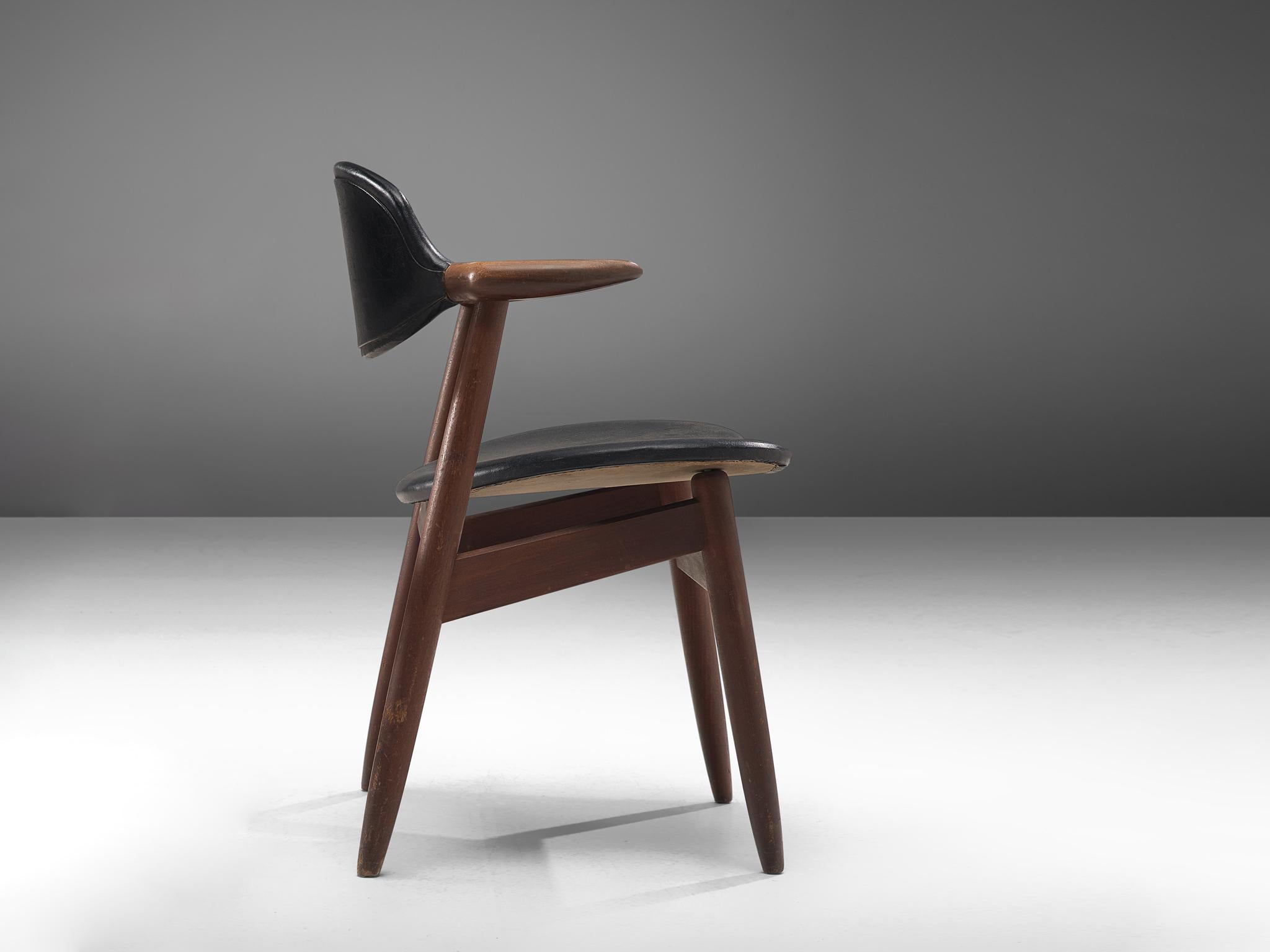 Dutch ‘Bullhorn’ Armchair in Teak and Black Upholstery  For Sale
