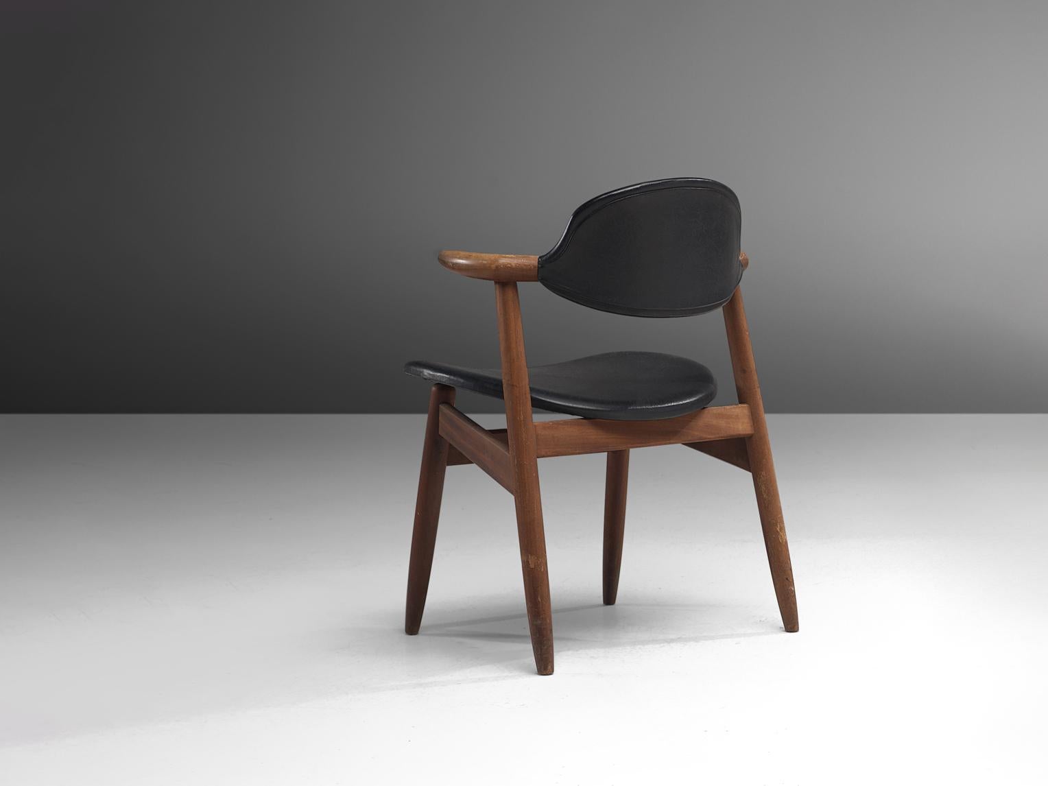 Mid-20th Century ‘Bullhorn’ Armchair in Teak and Black Upholstery  For Sale