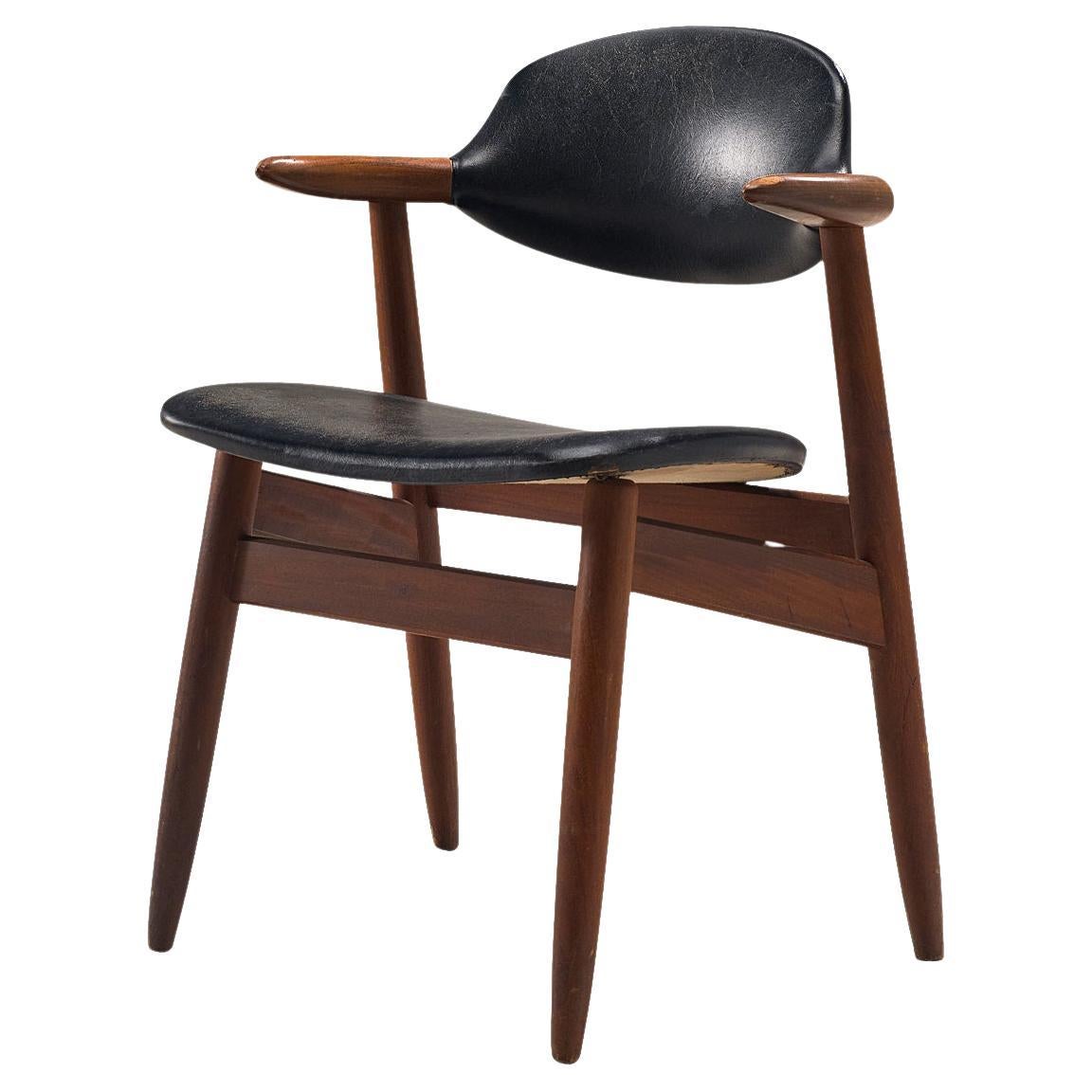 ‘Bullhorn’ Armchair in Teak and Black Upholstery 