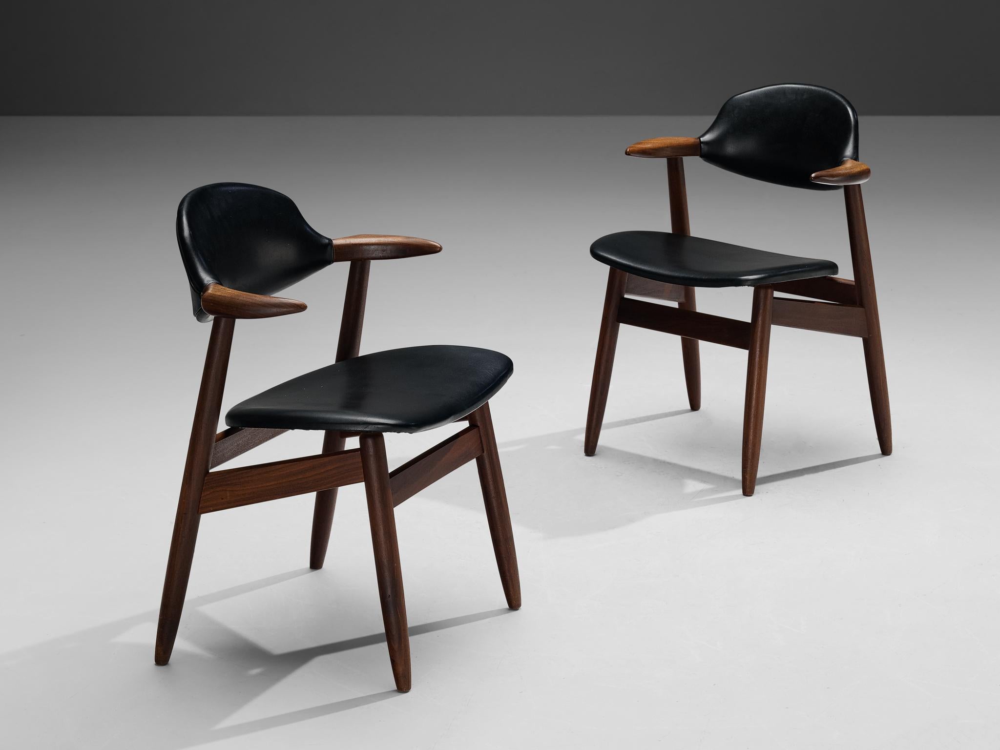 ‘Bullhorn’ Armchairs in Teak and Black Upholstery 3
