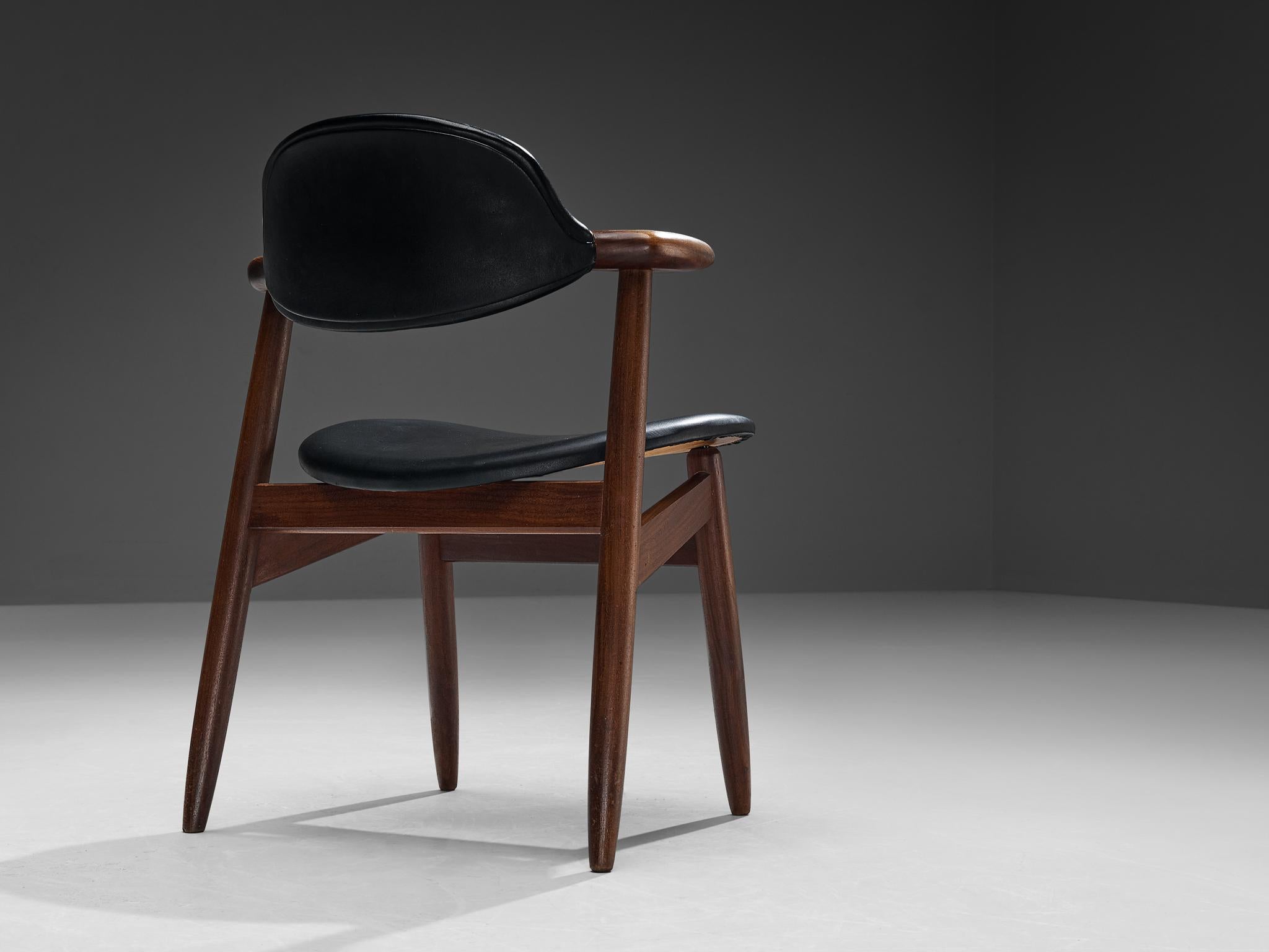 Mid-Century Modern ‘Bullhorn’ Armchairs in Teak and Black Upholstery