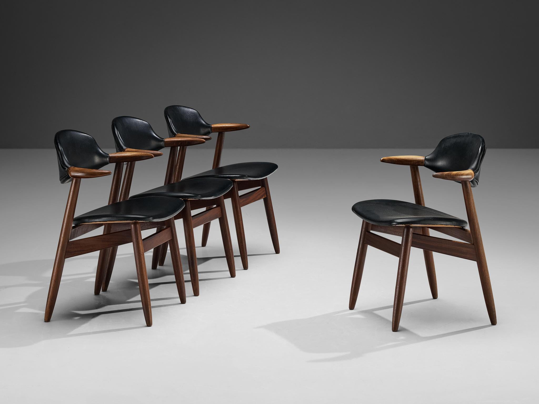 ‘Bullhorn’ Armchairs in Teak and Black Upholstery 1