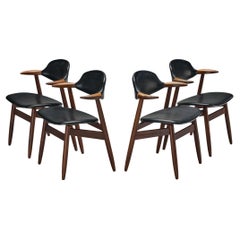 ‘Bullhorn’ Armchairs in Teak and Black Upholstery 