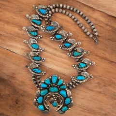 Bullion City - Vintage Handmade Squash Blossom Necklace with Faceted Blue/Green