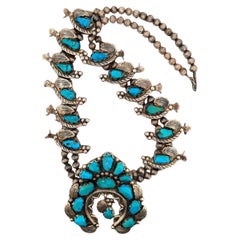 Bullion City - Vintage Handmade Squash Blossom Necklace with Faceted Blue/Green