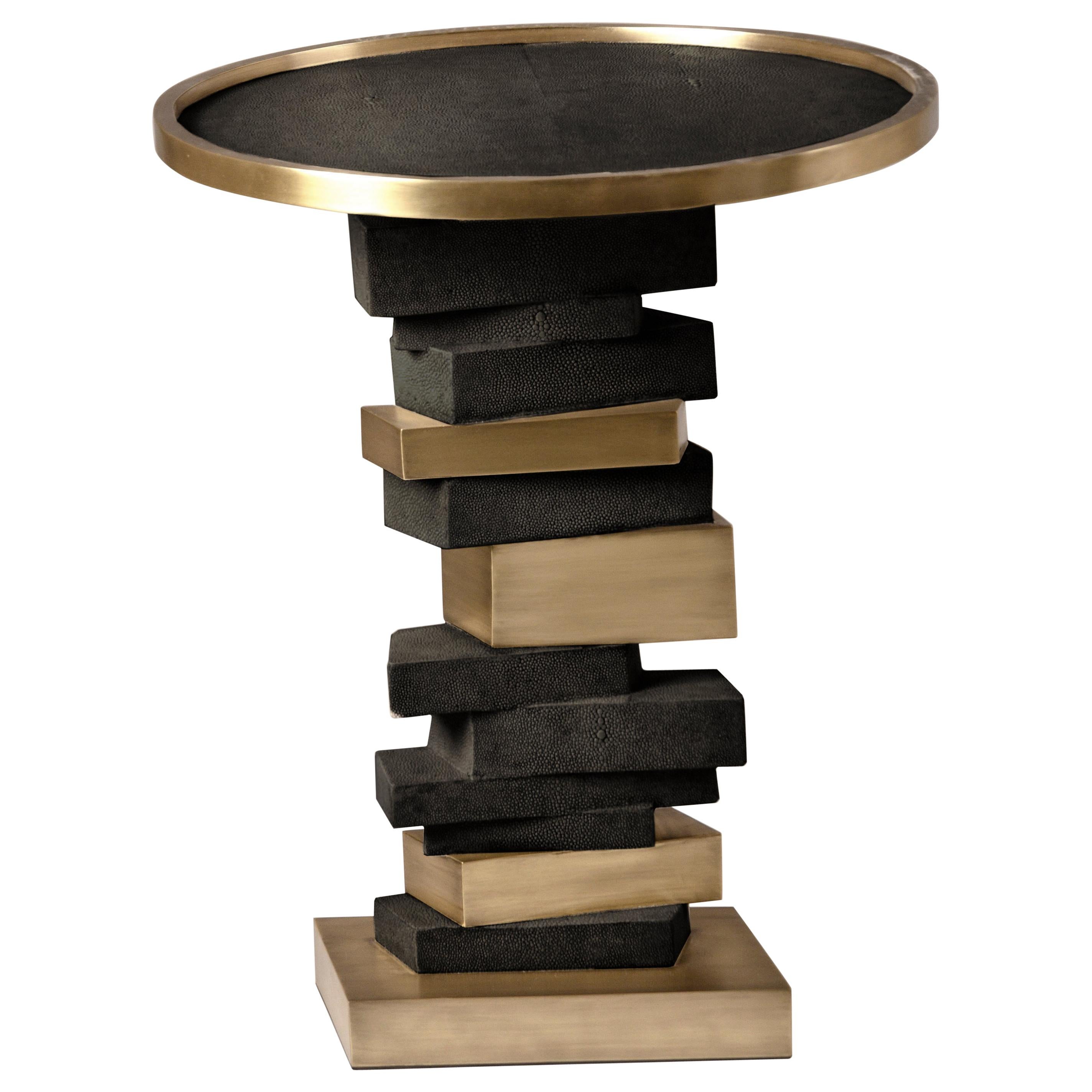 Bullion Side Table in Black Shagreen and Bronze-Patina Brass by Kifu Paris