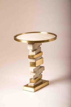 Bullion Side Table in Cream Shagreen and Bronze-Patina Brass by Kifu Paris