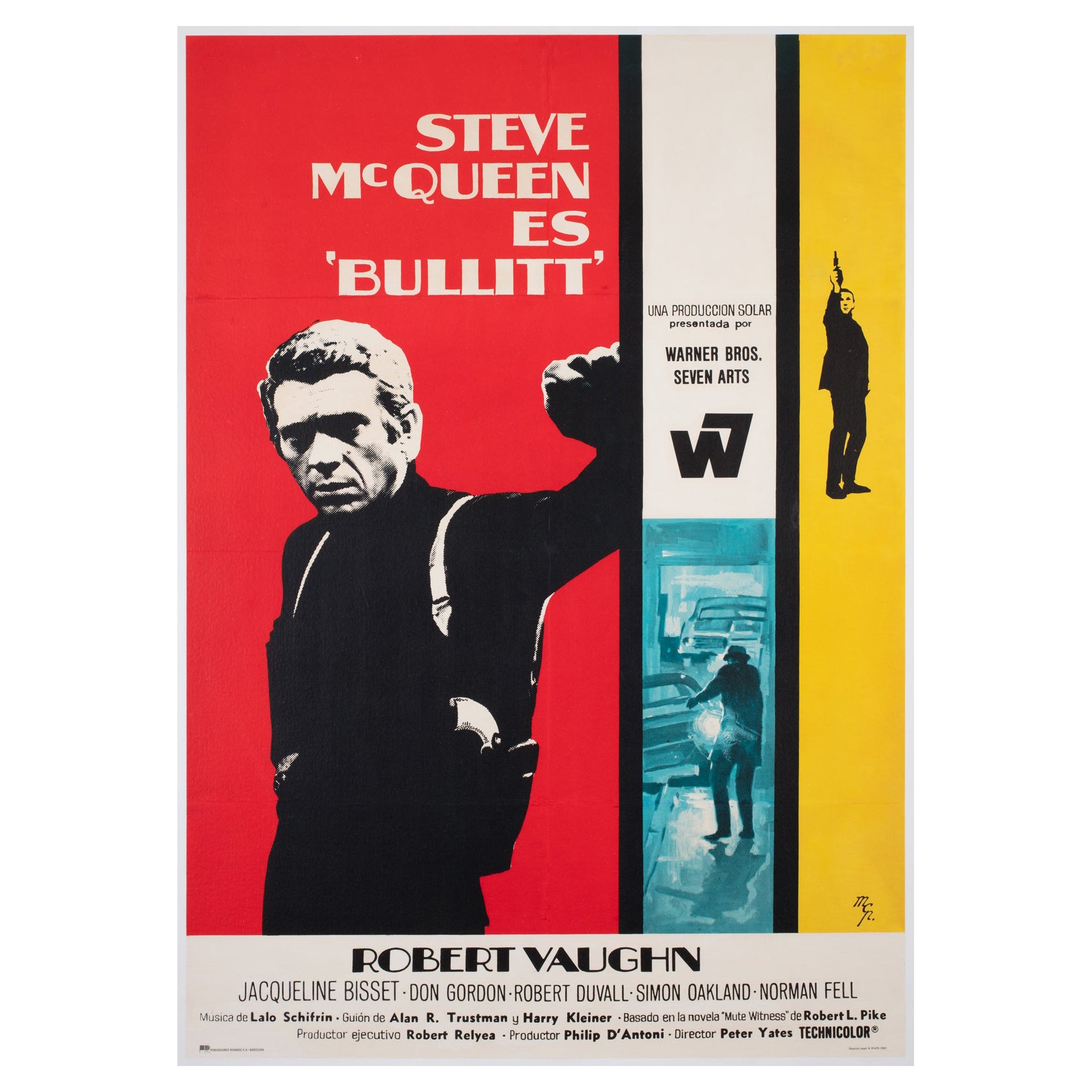 BULLITT 1969 Spanisches 1 Blatt-Filmplakat, Steve McQueen, Steve McQueen, Leinen Rückseite