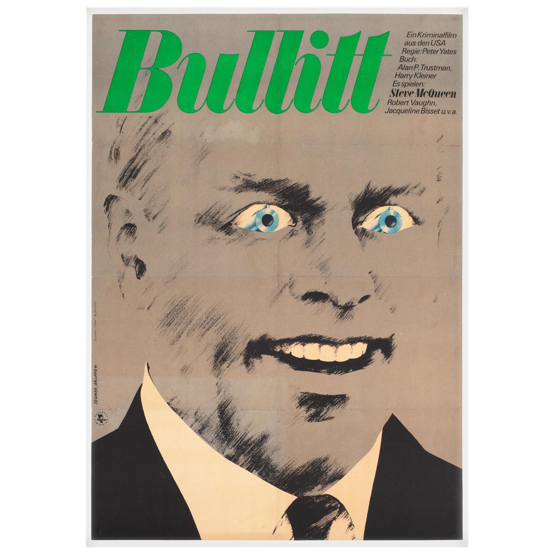 Affiche de l'Allemagne de l'Est du film Bullitt, 1977, Segner, support en lin en vente